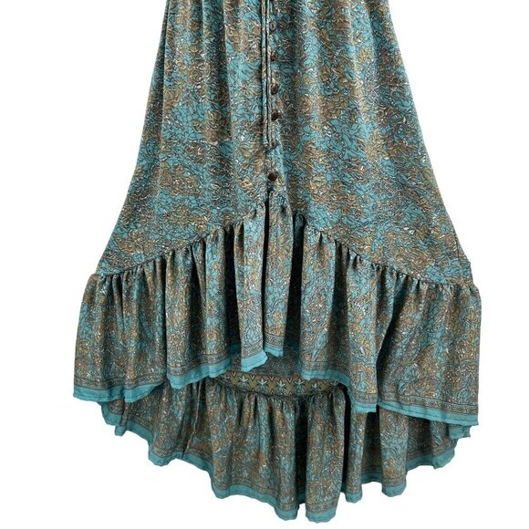 Luck Star Ibiza 100% Silk High Low Button Up Midi Dress Ruffled Hem Unique Print - Picture 8 of 16